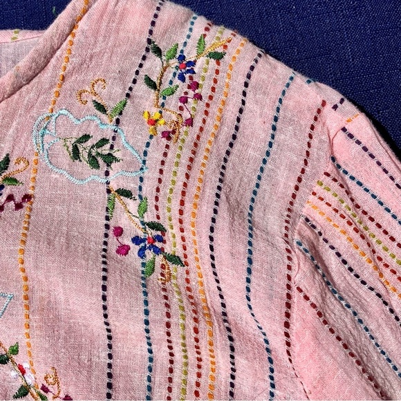 100% Cotton Made in India, pale pink boho embroidered blouse romantic floral S - Picture 6 of 8